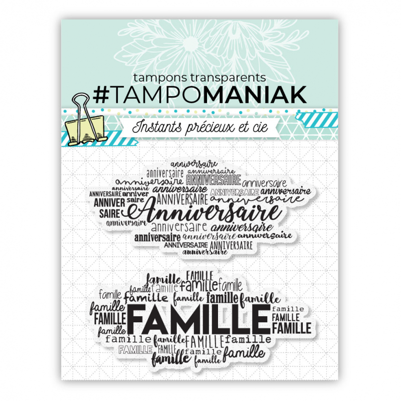 Set de 2 tampons clear de fond Anniversaire et famille - 10x10cm