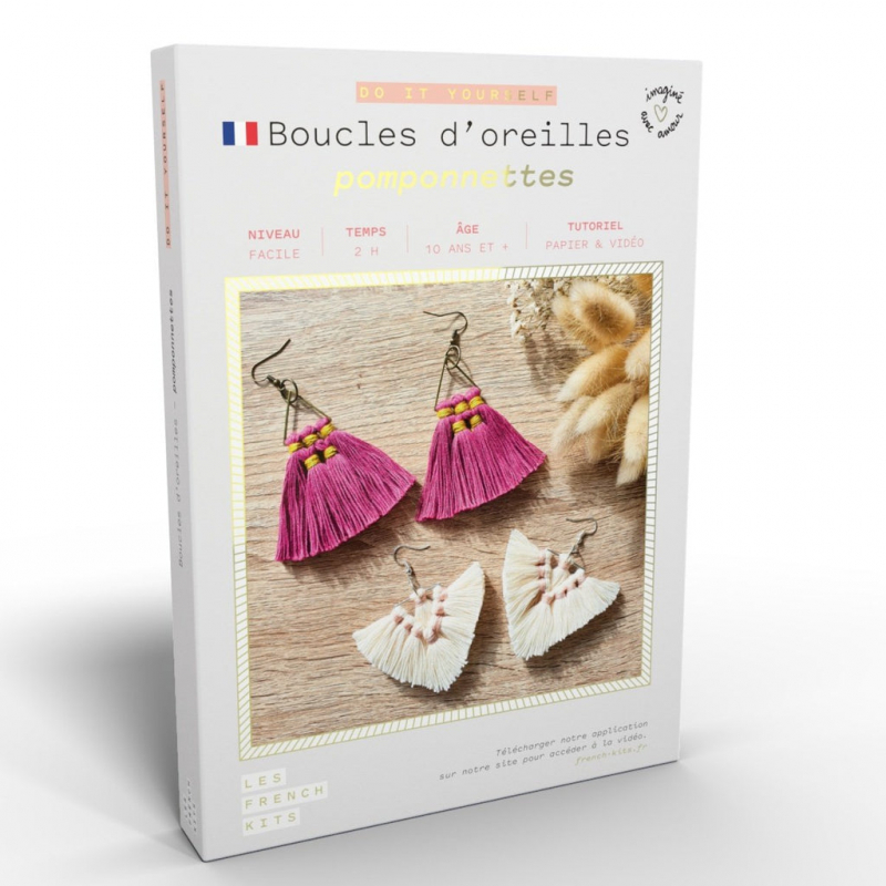 Kit Macramé Boucles d'oreilles - Pompons