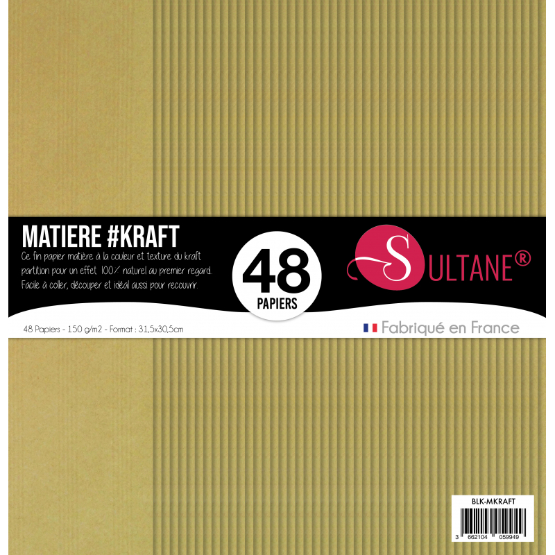 Bloc de 48 papiers Sultane - Matière - Kraft Ligné - Gris - 110g/m2