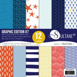 Lote de 12 papeles para scrapbooking - Edición Gráfica Numéro 7 - 250g/m2