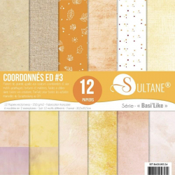 Juego de 12 papeles Sultane de doble cara 30,5x30,5 cm - 250 g/m2 - Coordinados como si la naturaleza fuera bella